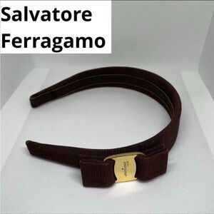 Salvatore Ferragamo Brown Leather Hair Accessory with Gold Accent